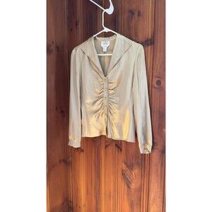 Vintage Y2K Pure Silk Talbots Button Up Blouse in Tan Gold
